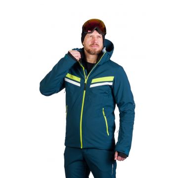 Geaca cu gluga pentru schi - Verde neon/Albastru petrol