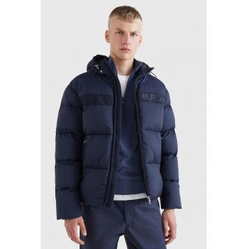 Geaca matlasata cu gluga - Bleumarin