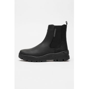 Ghete din piele ecologica cu segmente din material textil Herb - Negru