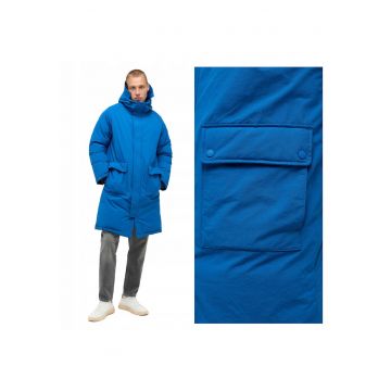 Jacheta Barbati -  Long Parka - Regular Fit - Design Clasic - Cu Gluga - Fermoar - Bumbac - L INTL - Albastru