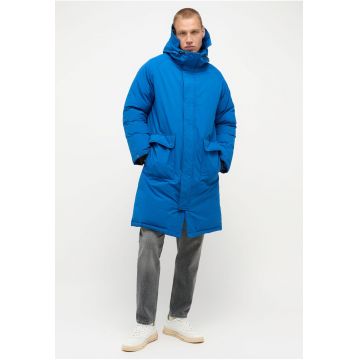 Jacheta Barbati -  Long Parka - Regular Fit - Design Clasic - Cu Gluga - Fermoar - Bumbac - Marime L - Albastru