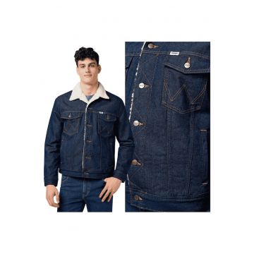 Jacheta Barbati -  Sherpa Denim Jacket - Regular Fit - Denim Design - Fara Gluga - Cu Nasturi - Bumbac - M INTL - Albastru