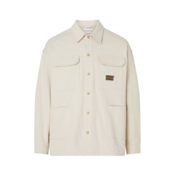 Jacheta-camasa de bumbac cu capse - Alb fildes