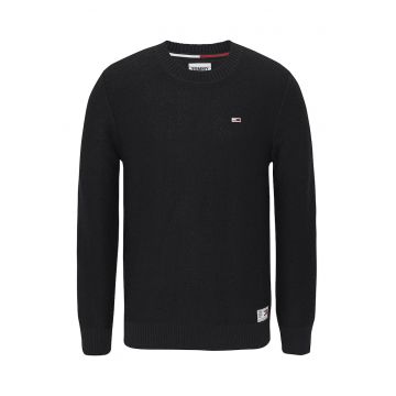 Pulover cu decolteu la baza gatului si aspect texturat - Negru