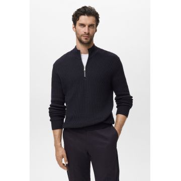 Pulover cu fenta cu fermoar scurt - Albastru ultramarin