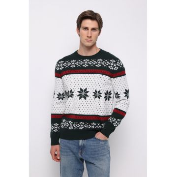 Pulover de bumbac cu tematica de Craciun - Rosu - Alb - Negru -