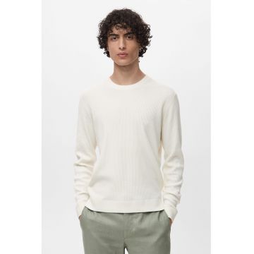 Pulover tricotat fin din bumbac cu striatii - Crem