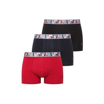 Set de boxeri cu banda logo in talie - 3 perechi - Rosu/Negru