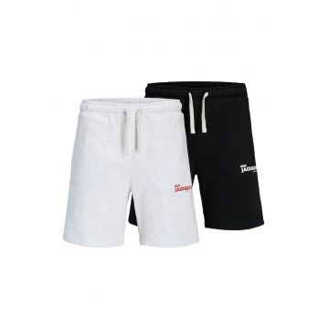 Set de pantaloni de trening scurti cu detaliu logo - 2 piese - Negru/Alb murdar