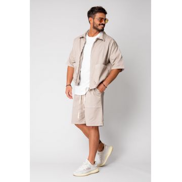 Set Luce Jacheta maneca scurta cu fermoar si pantalon scurt Beige 16638 - Bej
