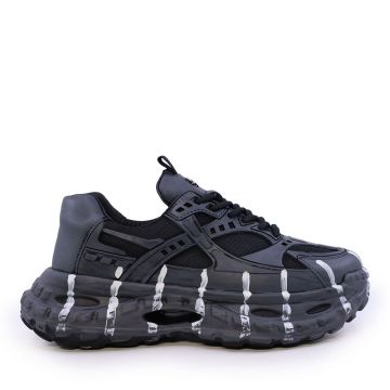 Sneakers chunky bărbați Enzo Bertini gri închis din piele și textil 3661BP845GR