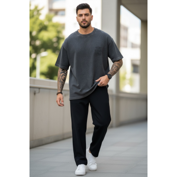 Tricou barbati  gri   oversize  premium Y007