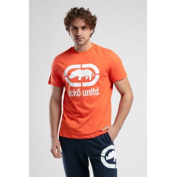 Tricou cu decolteu la baza gatului si imprimeu logo Marc - Alb/Portocaliu