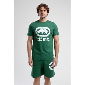 Tricou cu decolteu la baza gatului si imprimeu logo Marc - Alb/Verde feriga