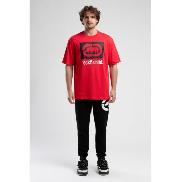 Tricou cu decolteu la baza gatului si imprimeu logo Marc - Rosu/Alb/Negru stins