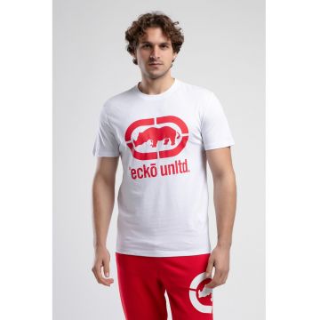 Tricou cu decolteu la baza gatului si imprimeu logo Marc - Rosu/Alb optic