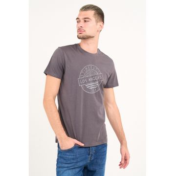 Tricou cu design grafic si decolteu la baza gatului - Lila pal