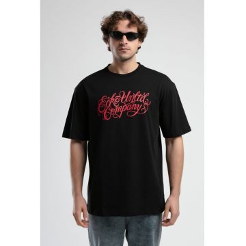 Tricou cu logo si decolteu la baza gatului - ALBANY - Negru - Negru