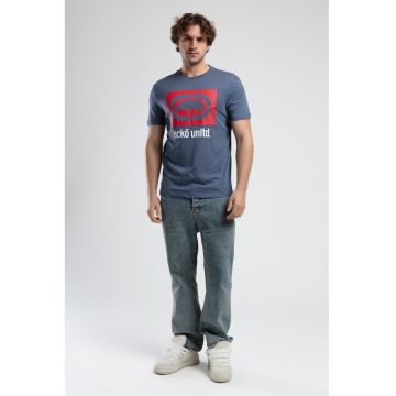 Tricou cu logo si decolteu la baza gatului - HARRIS - Negru - Bleumarin