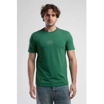 Tricou cu logo si decolteu la baza gatului - Verde englez