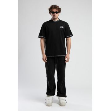 Tricou din bumbac cu detalii contrastante - Negru/Alb optic