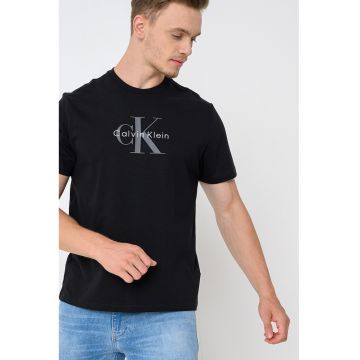 Tricou din bumbac cu imprimeu logo - Negru