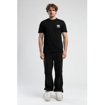 Tricou din bumbac cu logo pe piept - Negru/Alb murdar