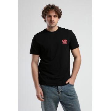 Tricou din bumbac cu logo pe piept - Rosu/Negru