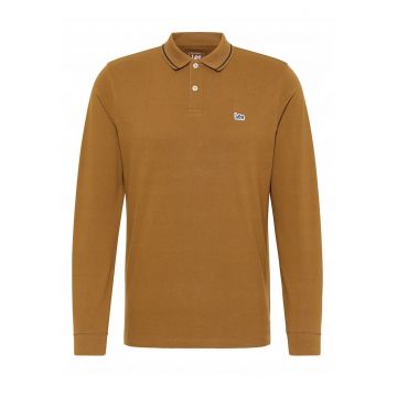 Tricou Polo Barbati -  LS Pique Polo - Regular Fit - Maneci Lungi - Cu Nasturi - Design Clasic - Bumbac - Maro - Maro camel