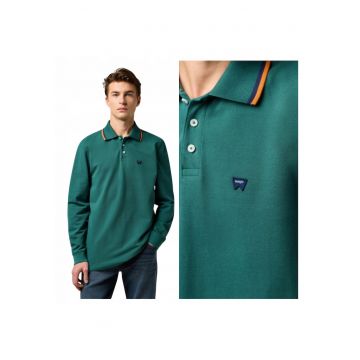 Tricou Polo Barbati -  LS Polo Shirt - Regular Fit - Maneci Lungi - Cu Nasturi - Design Clasic - Bumbac - Verde - Verde