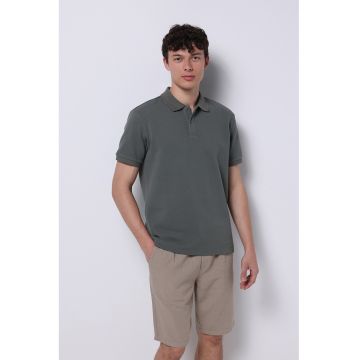 Tricou polo uni din material pique - Gri carbune