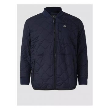 Big Size Jacheta bomber - barbati big sizes - cu guler tricotat si model in valuri - Bleumarin inchis