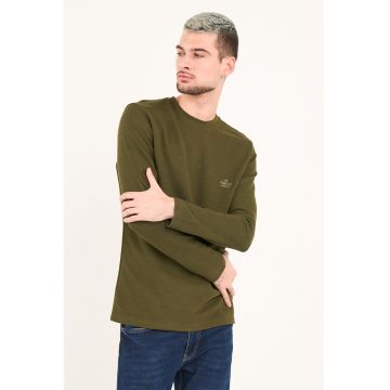 Bluza cu decolteu la baza gatului si model uni - Verde masliniu
