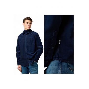 Camasa Barbati -  1 Pkt Corduroy Shirt - Regular Fit - Cu Guler - Cu Nasturi - Design Clasic - Maneci Lungi - Bumbac - Albastru - Albastru