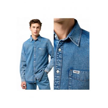 Camasa Barbati -  1 Pkt Shirt - Regular Fit - Cu Guler - Cu Nasturi - Design Clasic - Maneci Lungi - Bumbac - L INTL - Albastru