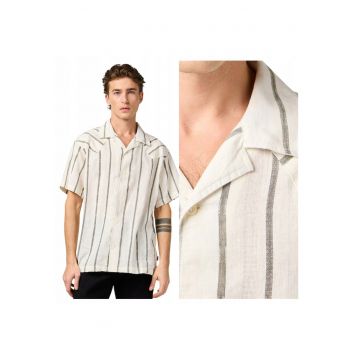 Camasa Barbati -  SS W Resort Shirt - Regular Fit - Cu Guler - Cu Nasturi - Design Clasic - Maneci Scurti - Bumbac - L INTL - Alb