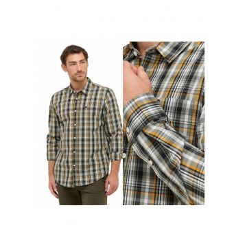 Camasa Barbati -  Style Chester Poplin - Regular Fit - Cu Guler - Cu Nasturi - Design Clasic - Maneci Lungi - Bumbac - Verde - Verde