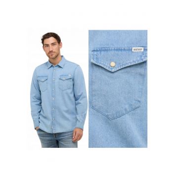 Camasa Barbati -  Style Duver - Regular Fit - Cu Guler - Cu Nasturi - Design Clasic - Maneci Lungi - Bumbac - 3XL INTL - Albastru