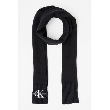 Fular din bumbac organic cu detaliu logo - Negru