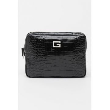 Geanta crossbody de piele ecologica cu model piele de reptila Calabria - Negru