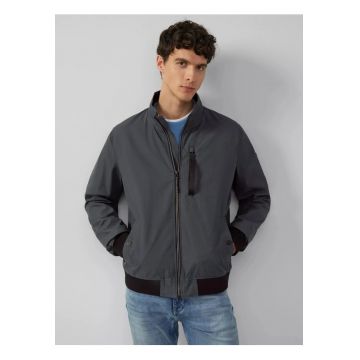 Jacheta barbati cu guler inalt si detalii contrastante - Gri inchis