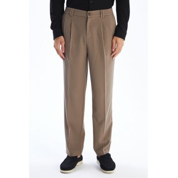 Pantaloni eleganti cu talie elastica - Maro camel