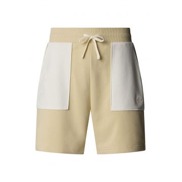 Pantaloni scurti din amestec de bumbac cu buzunare laterale - Maro camel/Alb murdar