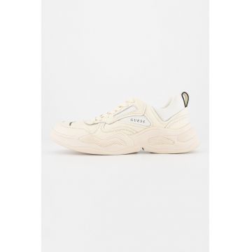 Pantofi sport de piele si piele ecologica cu logo - Alb fildes