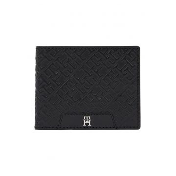 Portofel pliabil cu model cu monograma in relief - Negru