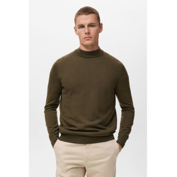 Pulover din lana cu decolteu la baza gatului - Maro inchis