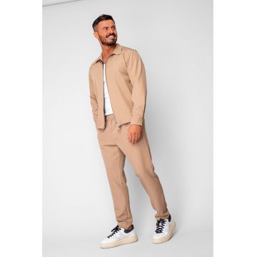Set Caruso v2 Jacheta cu fermoar si pantalon lung drept Premium Beige 19970 - Bej