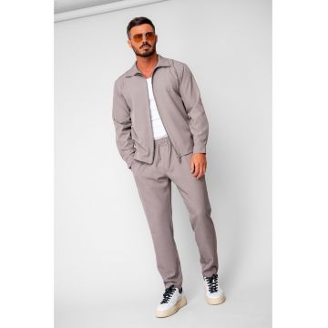 Set Caruso v2 Jacheta cu fermoar si pantalon lung drept Premium Taupe 20411 - Bej