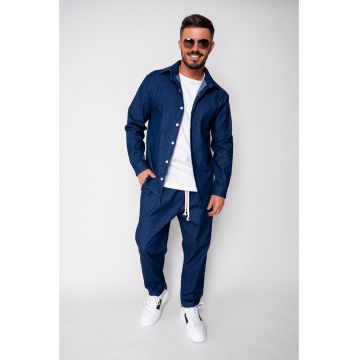 Set Maxwell din denim elastic Camasa si pantalon Premium Blue 20296 - BLUE