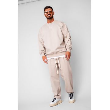 Set Oversized Bluza si pantalon drept din 100% Bumbac - 400gr/mp Premium Edition Beige 20148 - Bej